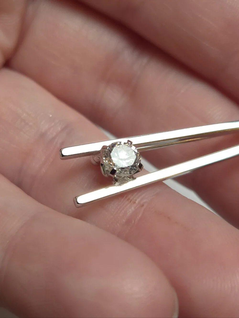Vintage Sterling Silver & Cubic Zirconia Crystal Gemometric Brooch